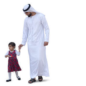 arab man walking with her little daughter