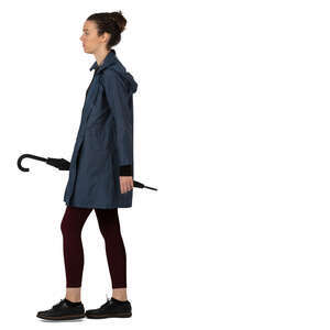 woman with raincoat and umbrella walking