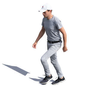 young man walking up the stairs