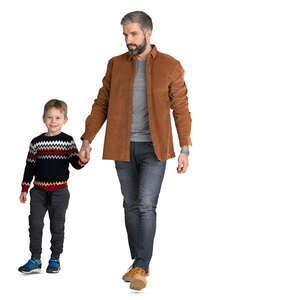 father and son walking happily hand in hand
