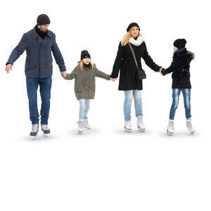 family with two kids skating hand in hand