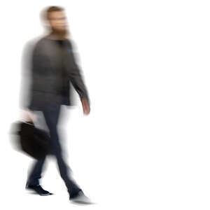 motion blur image of a man with a bag walking