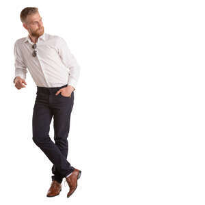 man standing and leaning on a table
