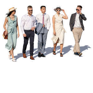 group of five young people walking on a summer day