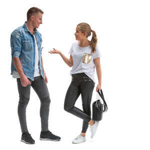 two young people standing and talking