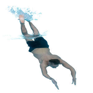 man diving under water