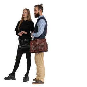 man and woman standing and looking in one direction