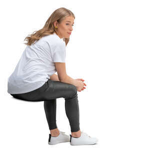 young woman sitting leaning forward