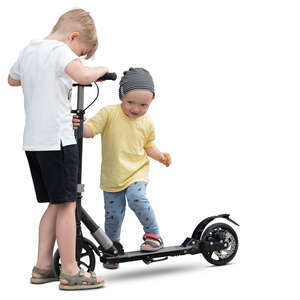 two boys with scooter playing