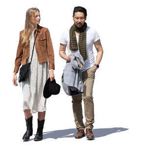 woman and man walking and talking