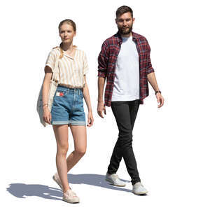 cut out young man and woman walking on a summer day