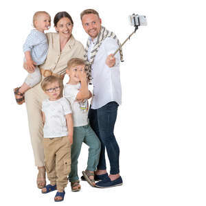 cut out family with three kids taking a selfie