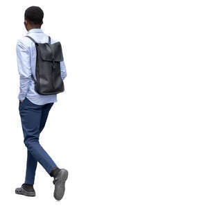 cut out black man with a backpack walking