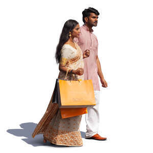 cut out indian couple with shopping bags walking