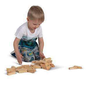 cu out little boy playong with wooden sticks