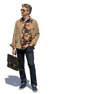 cut out man in a floral print shirt standing