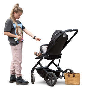 cut out young woman with a baby stroller standing