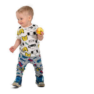 cut out little boy standing and eating an apple
