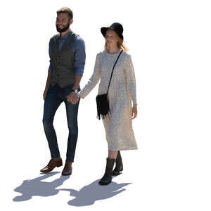 cut out man and woman walking happily hand in hand