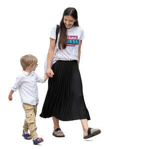 cut out mother and son walking hand in hand