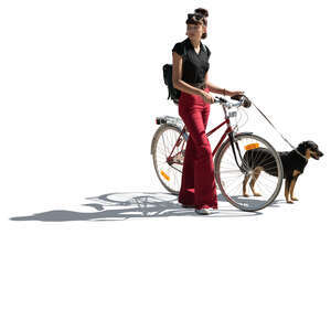 cut out teenage girl with a bicycle and a dog standing