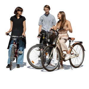 cut out three young people with bicycles standing and talking