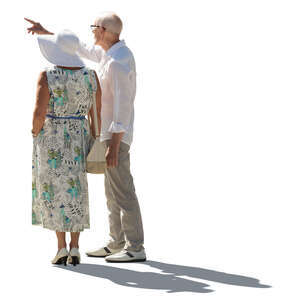 cut out elderly man and woman standing and looking at smth