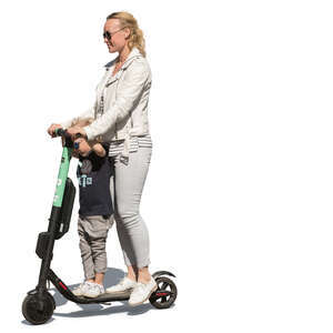 cut out mother and son riding an electric scooter together