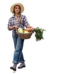 cut out woman walking and carrying a vagetable basket