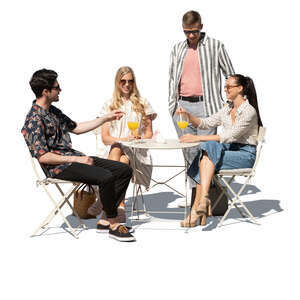 cut out group of young people sitting in a cafe on a fine summer day