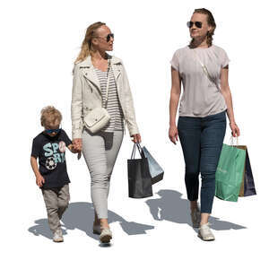 cut out woman with a small son walking side by side with another woman