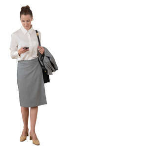 cut out businesswoman standing and checking her phone