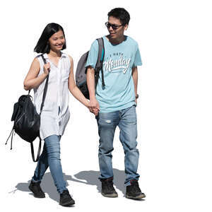 cut out asian couple walking hand in hand