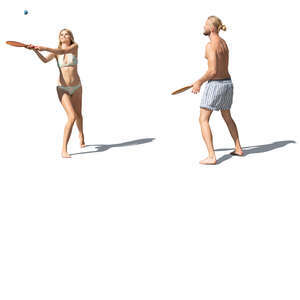 cut out man and woman playing beach tennis