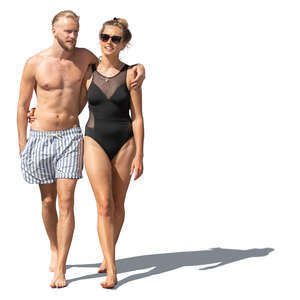cut out couple in bathing suits walking