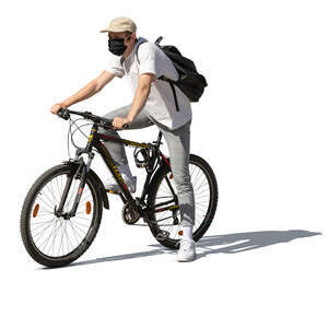 cut out young man with a face mask riding a bike