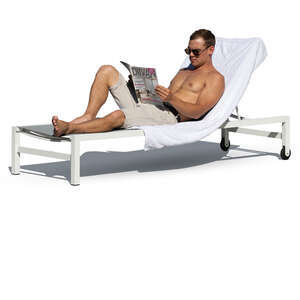 cut out man sunbathing on a beach chair and reading a magazine