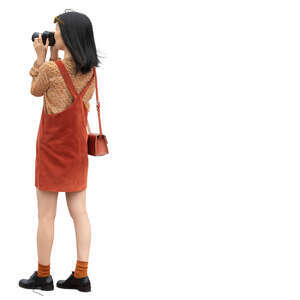 cut out asian woman standing and taking pictures