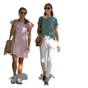 two cut out women walking in tree shade