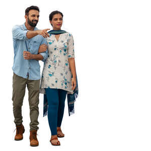 cut out indian couple walking arm in arm