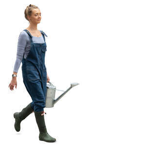cut out woman walking and carrying a large watering can
