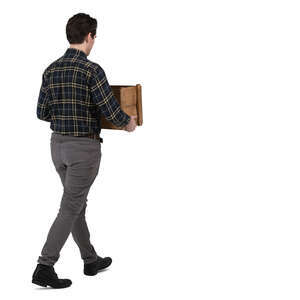 cut out man walking and carrying a wooden crate