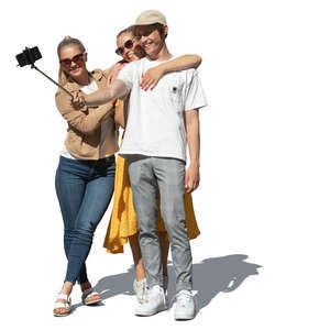 cut out cheerful group of young people standing and taking a selfie