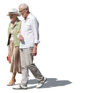 cut out elderly couple  walking arm in arm