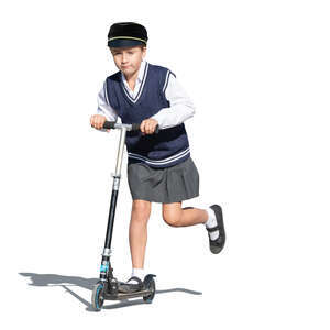 cut out girl in a school uniform riding a scooter