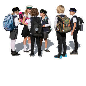 cut out group of pupils in school uniform standing and talking