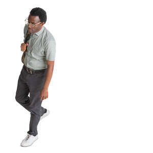 cut out black man walking seen from above