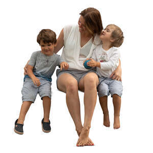 cut out mother with two sons sitting