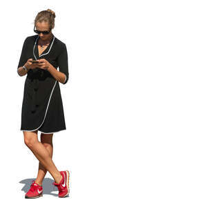 cut out woman in a black summer dress standing