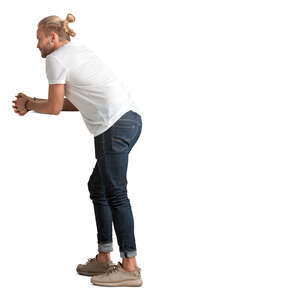 cut out man standing and leaning on a table or railing 